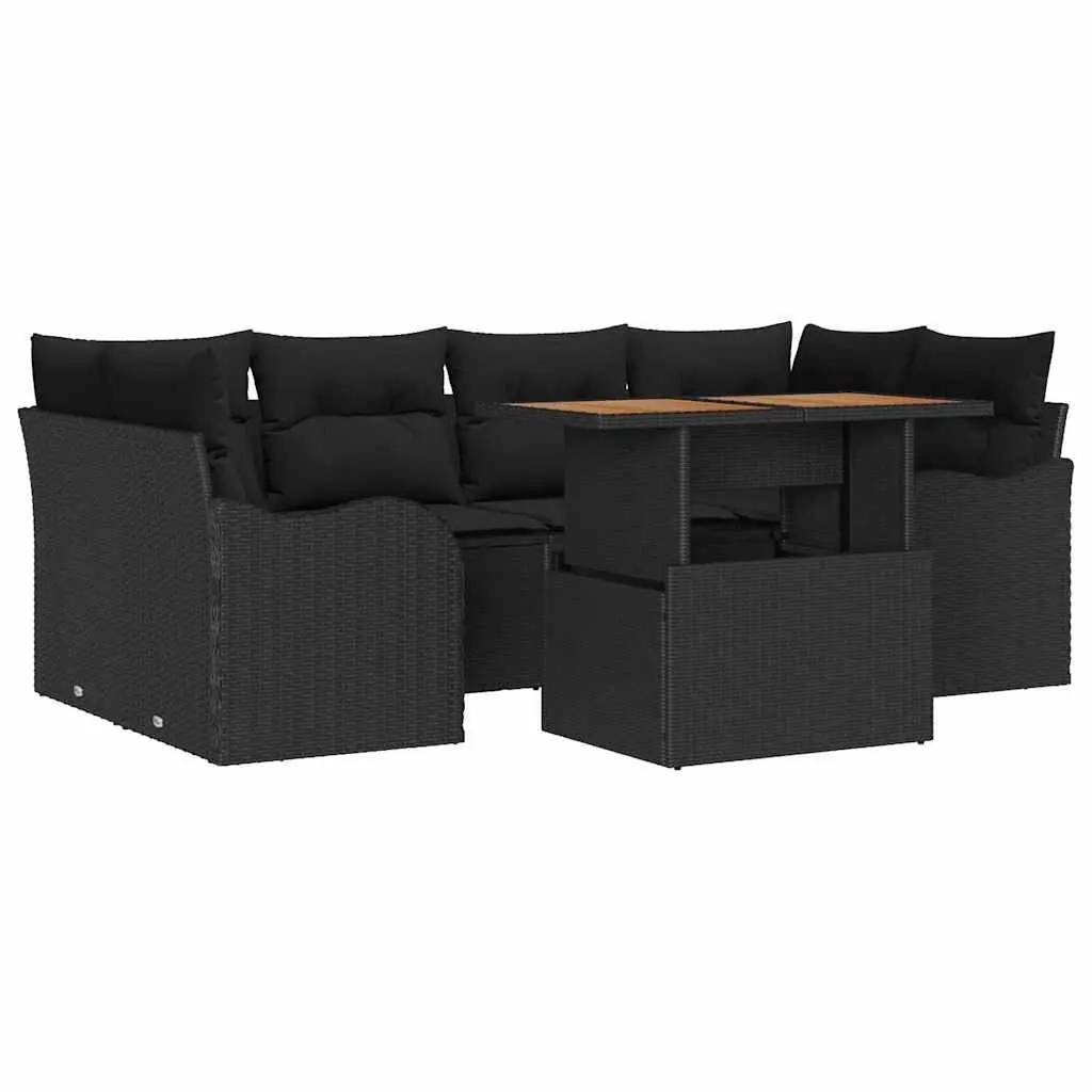 Garden Sofa Set 7 Pieces with Storage Modular Outdoor Furniture Black Poly