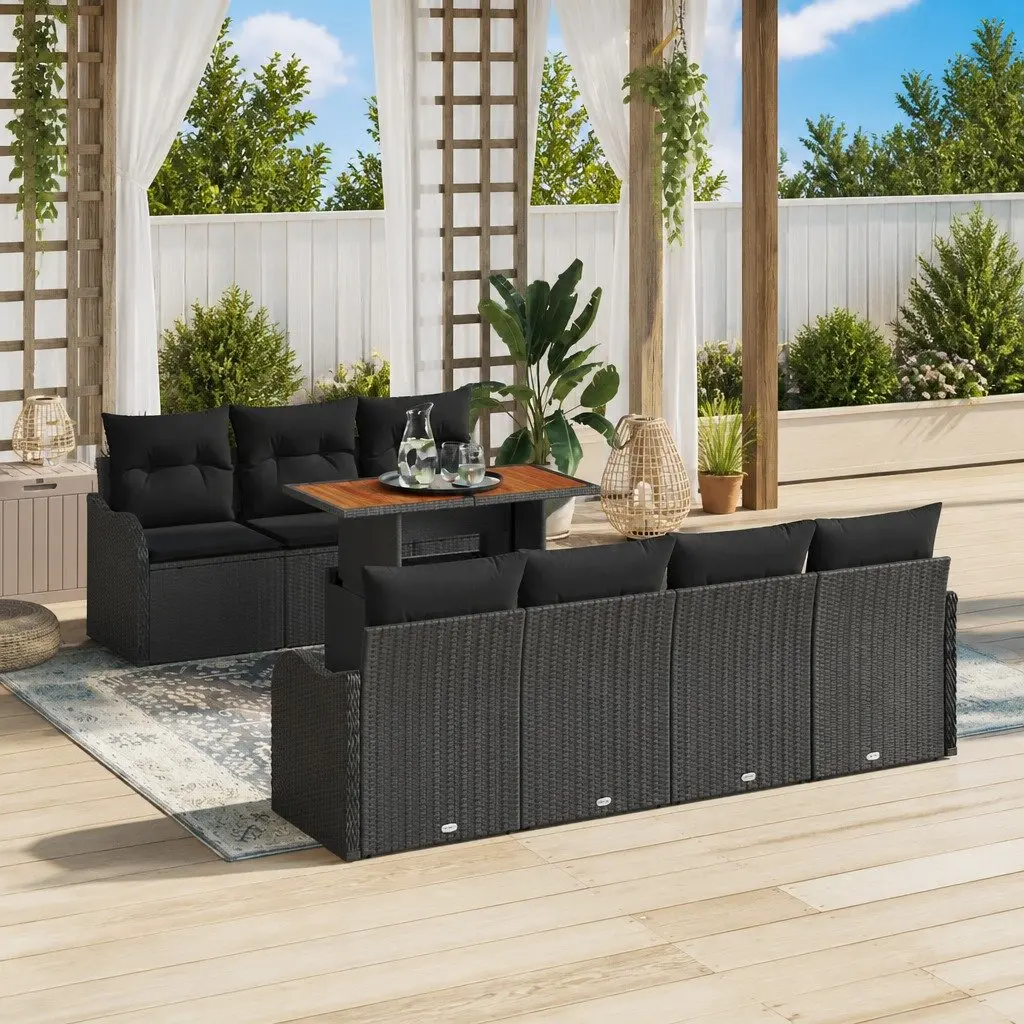 Outdoor Garden Sofa Set 8 Piece Modular Black Poly Rattan Furniture with Storage