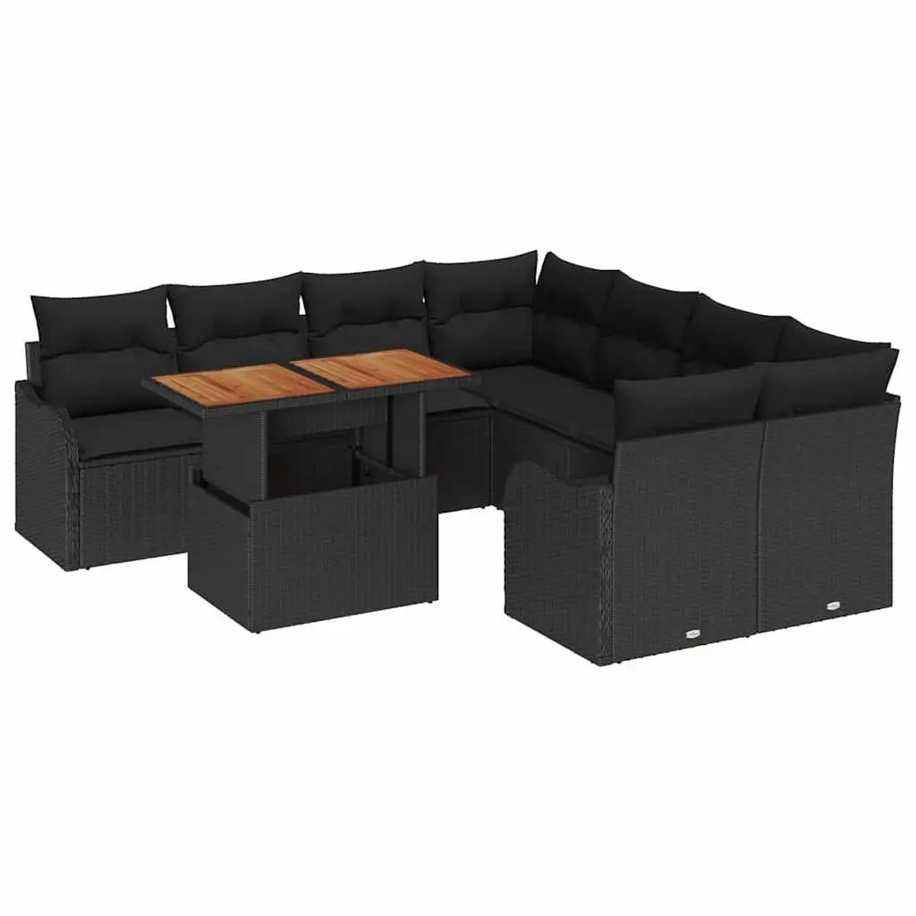Garden Sofa Set Modular 9-Piece Outdoor Furniture Black Poly Rattan Lounge
