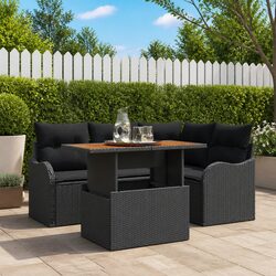 Garden Sofa Set 5 Piece Outdoor Furniture Patio Black Poly Rattan with Storage