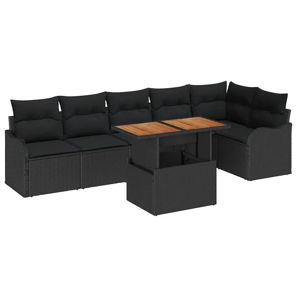 Garden Sofa Set 7 Pieces Black Poly Rattan Outdoor Furniture with Storage Seats
