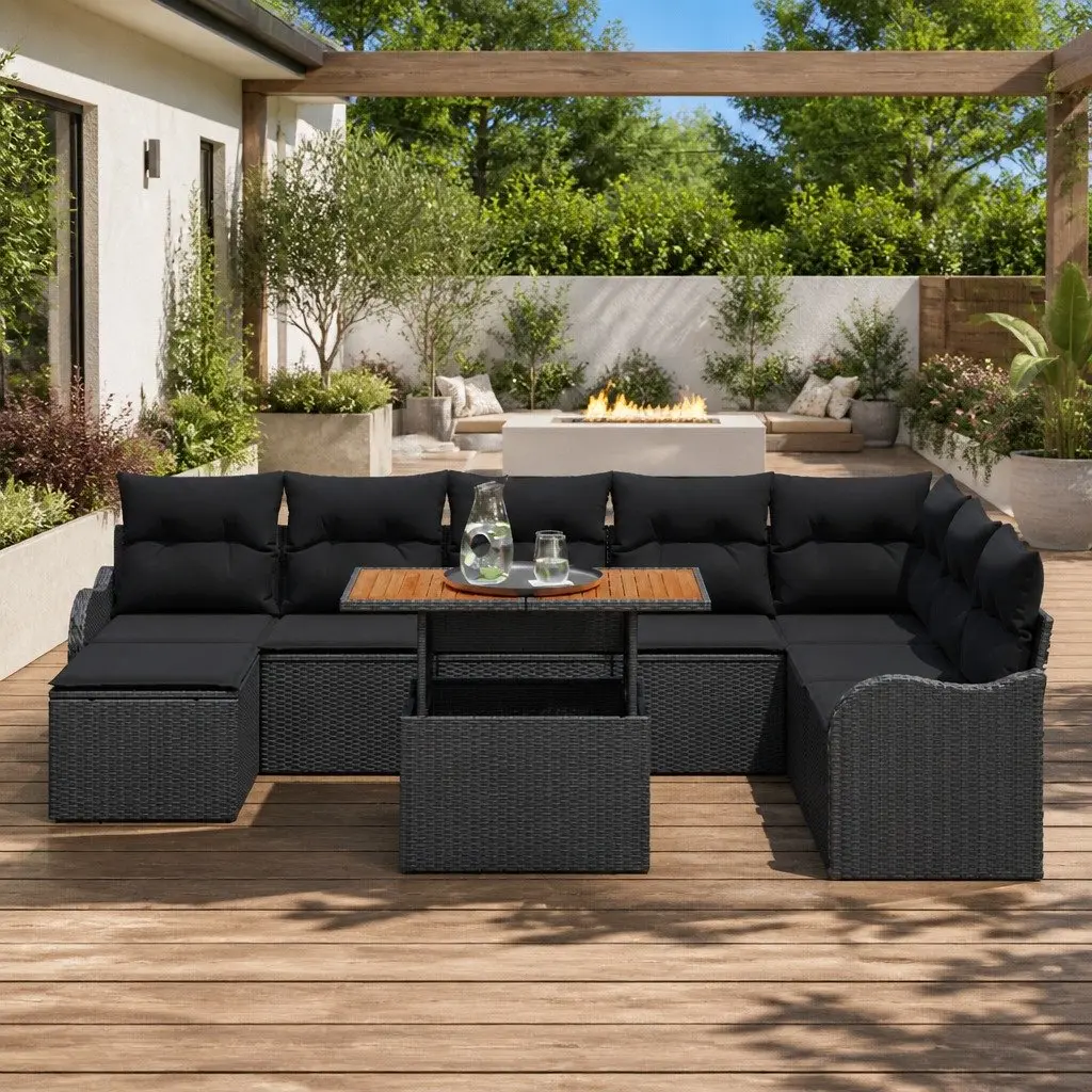 Modular Garden Sofa Set with Storage 9 Piece Black