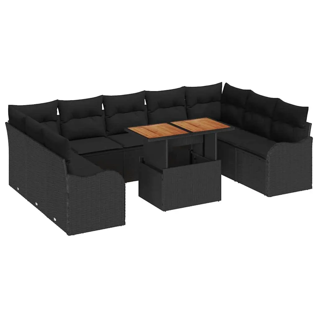 Garden Sofa Set 10 Pcs Black Outdoor Furniture with Storage Compartments