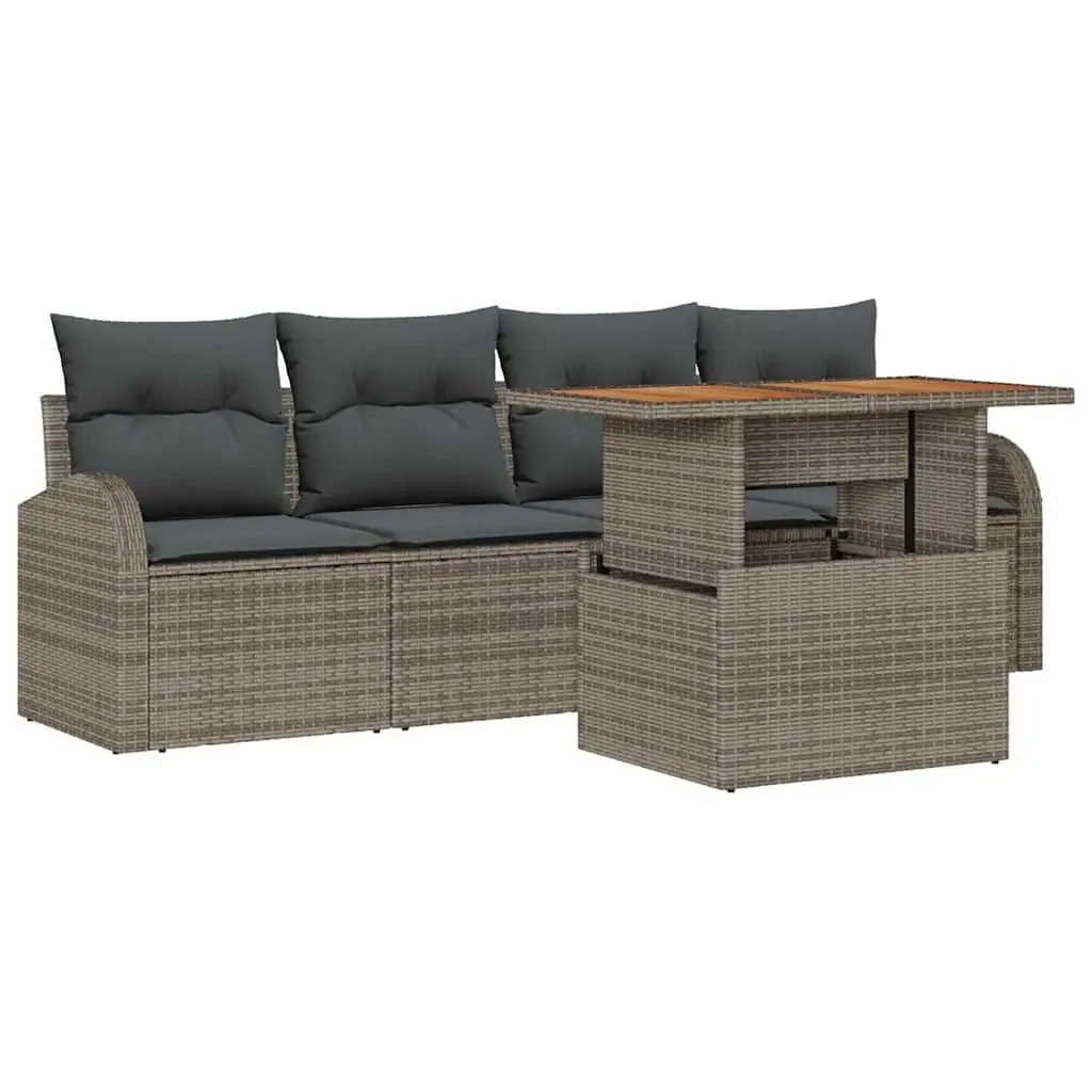 Garden Sofa Set 5 Pcs Outdoor Furniture Modular Seating with Storage Table Grey