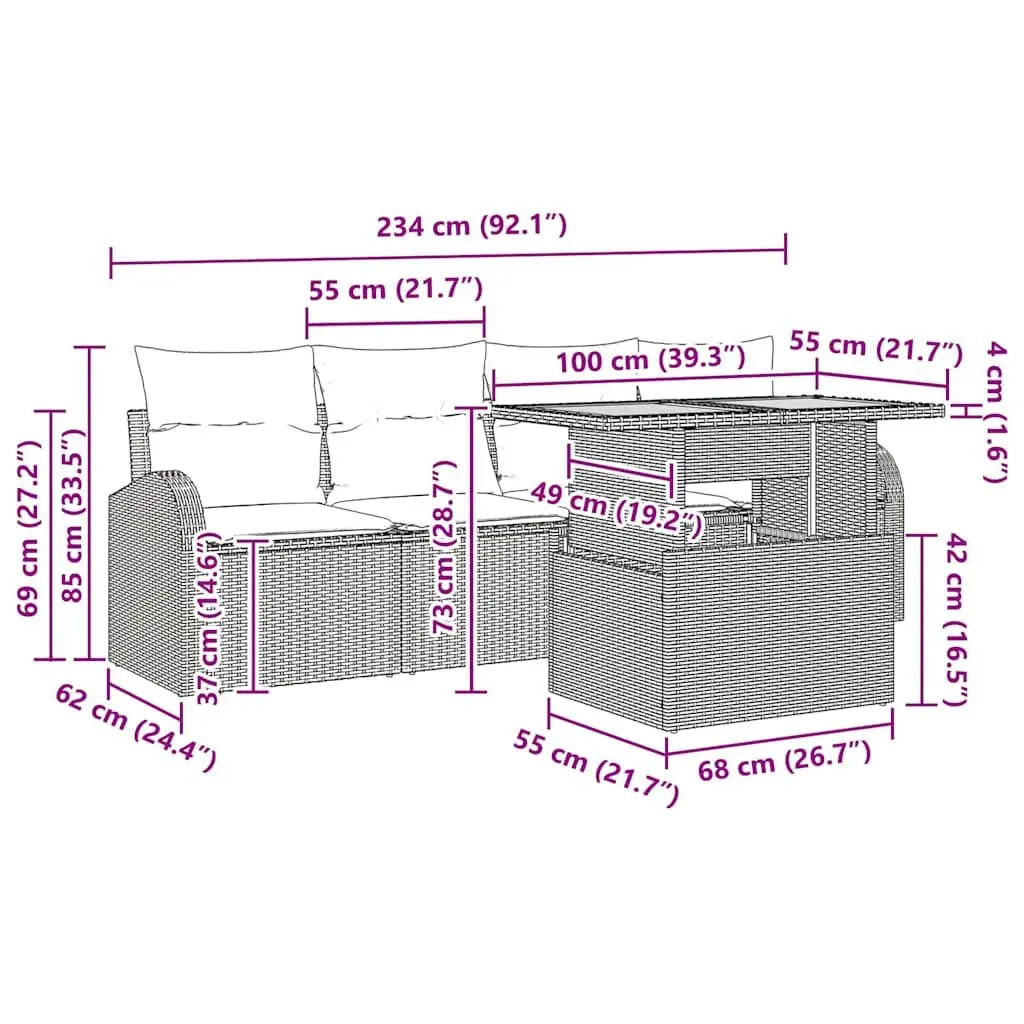 Garden Sofa Set 5 Pcs Outdoor Furniture Modular Seating with Storage Table Grey