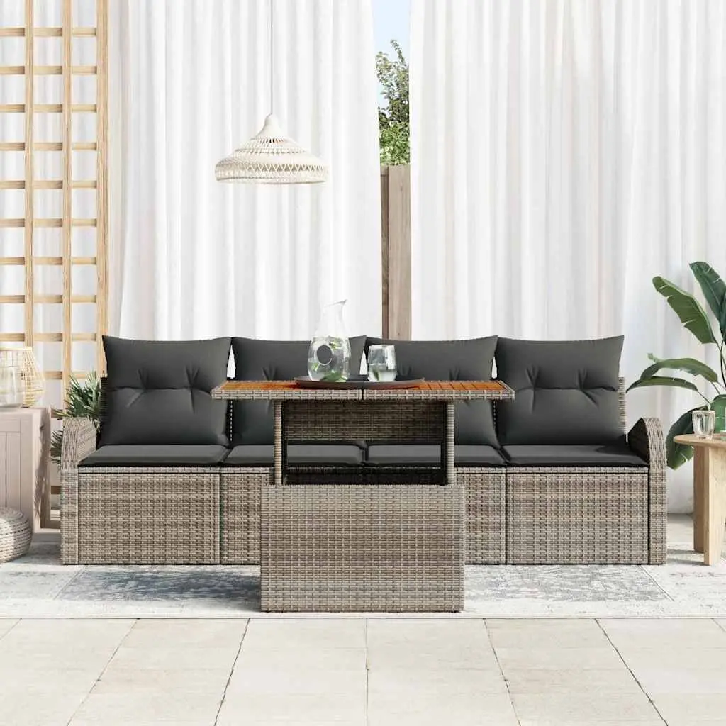 Garden Sofa Set 5 Pcs Outdoor Furniture Modular Seating with Storage Table Grey