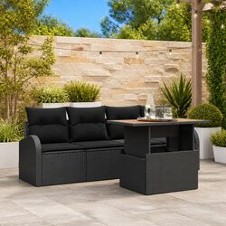Garden Sofa Set with Storage 5 Pieces Black Modular Outdoor Furniture Patio