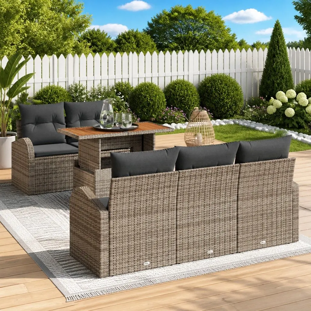 Garden Sofa Set 6 Pieces Grey Poly Rattan Outdoor Furniture with Storage Modular