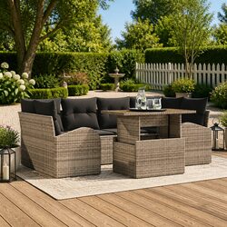 Garden Sofa Set 7 Pieces with Storage Grey Poly Rattan Outdoor Furniture Lounge