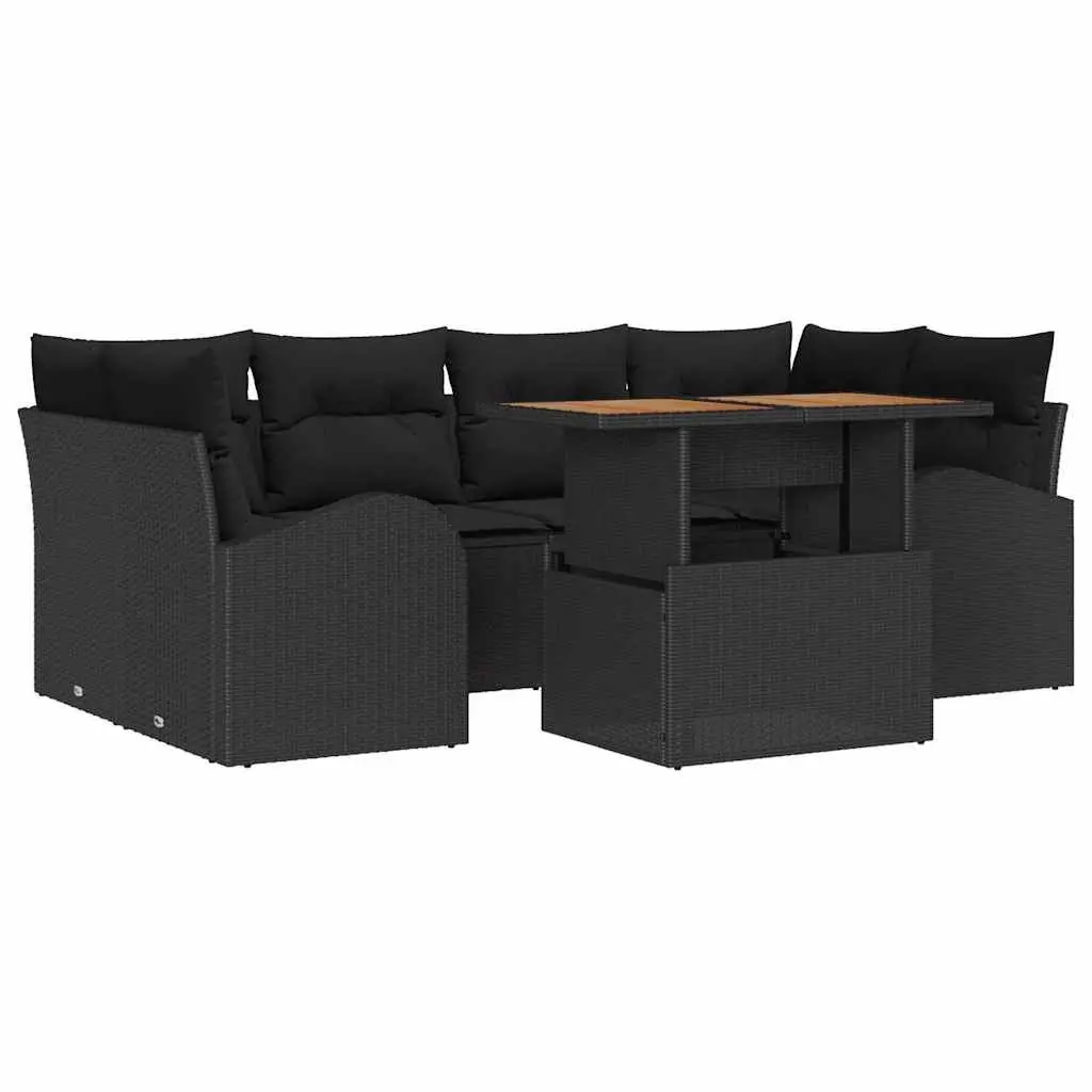 Outdoor Garden Sofa Set Modular 7 Pieces Black Poly Rattan with Storage