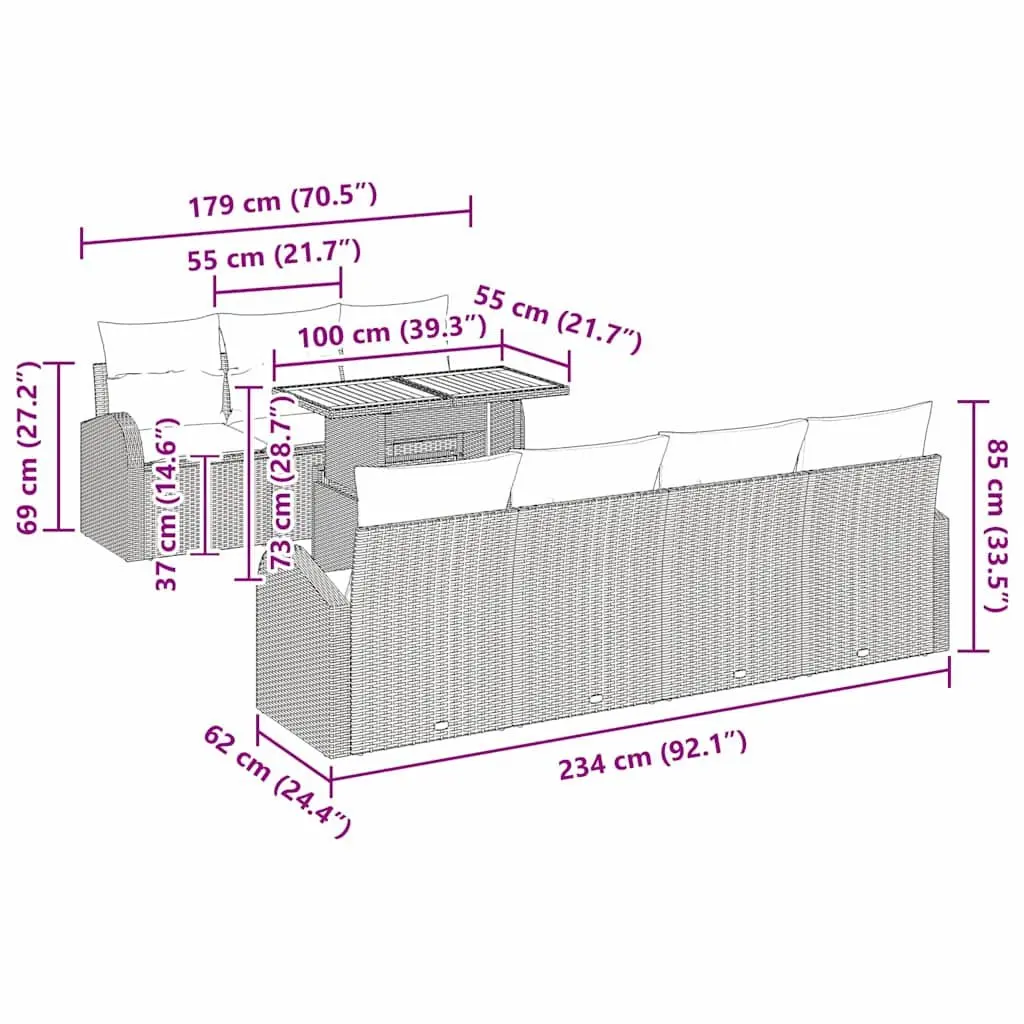 Garden Sofa Set 8 Piece Outdoor Furniture Grey Poly Rattan Modular Lounge with
