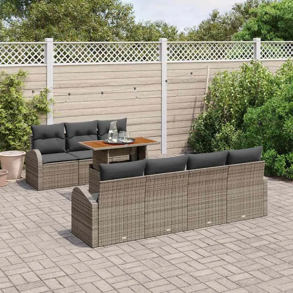 Garden Sofa Set 8 Piece Outdoor Furniture Grey Poly Rattan Modular Lounge with