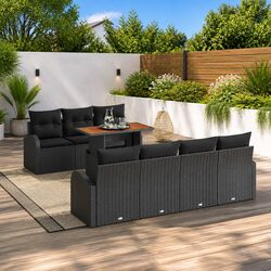 Garden Sofa Set 8 Piece Outdoor Furniture Black Modular Seating with Storage