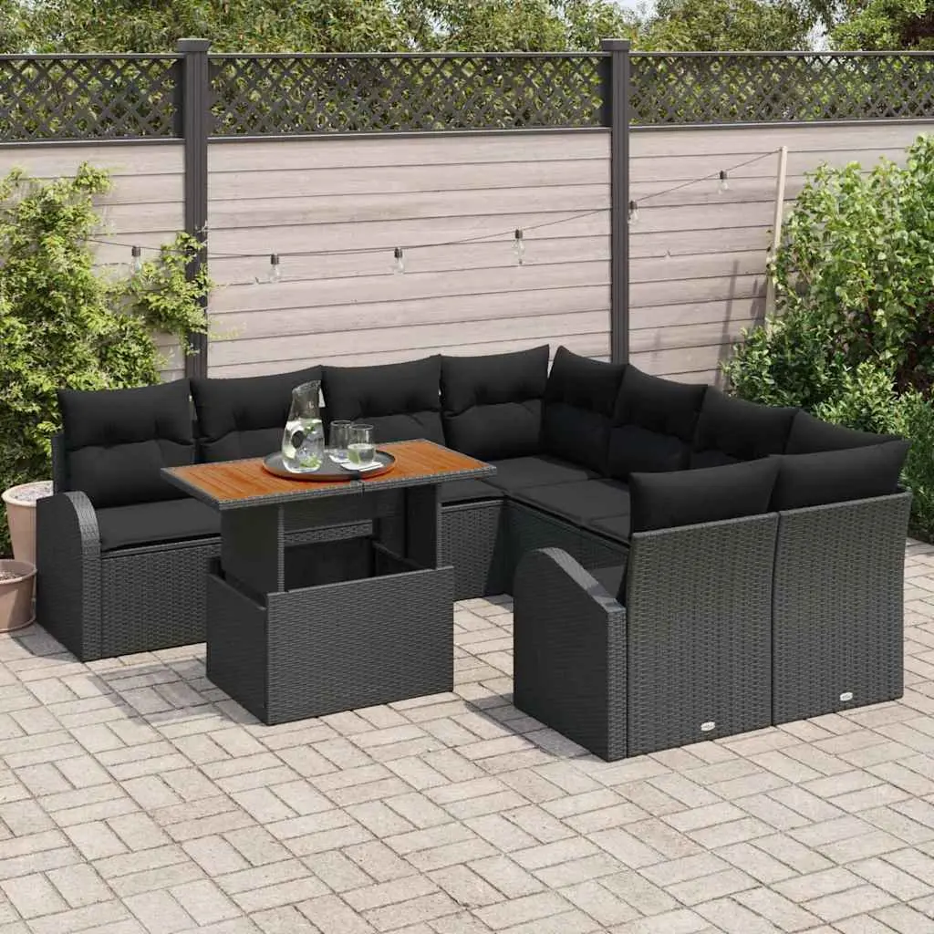 Garden Sofa Set 9-Piece Outdoor Furniture Black Poly Rattan with Storage Modular