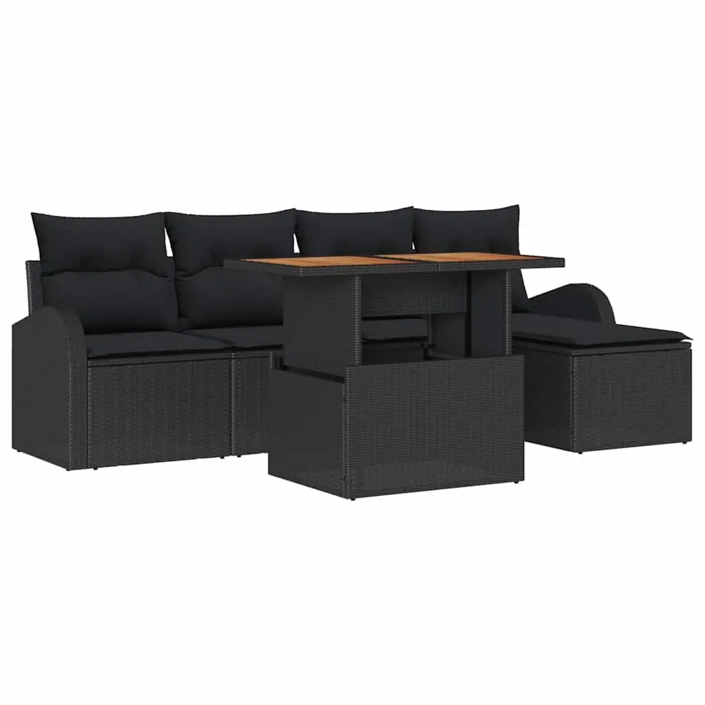 Modular Garden Sofa Set 6 Piece Black Poly Rattan with Storage