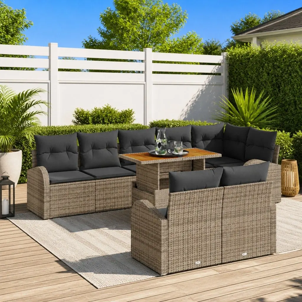 9 Piece Modular Garden Sofa Set Grey Poly Rattan Outdoor Furniture with Storage