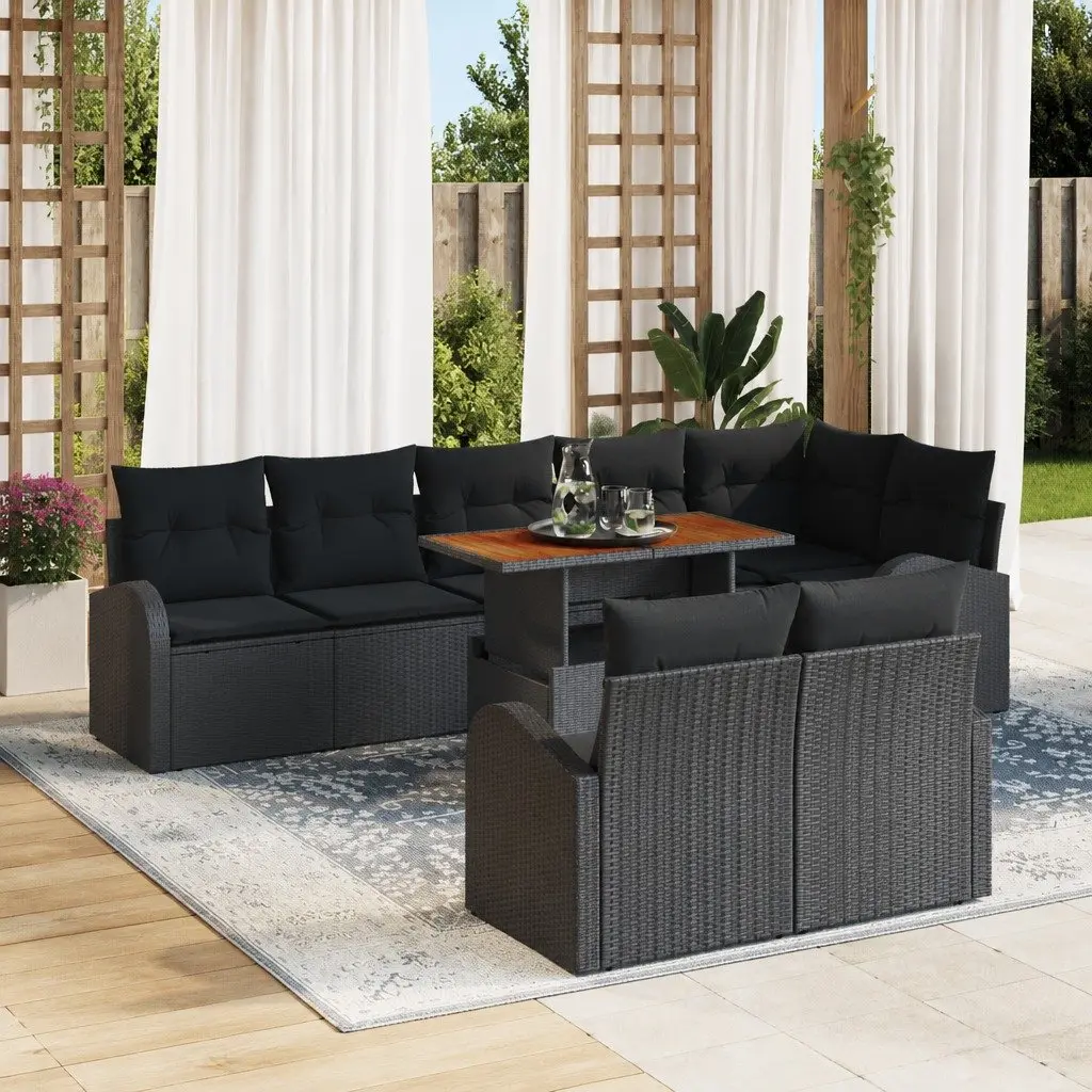 Modular Black Outdoor Garden Sofa Set 9 Piece with Storage and Removable Cushions