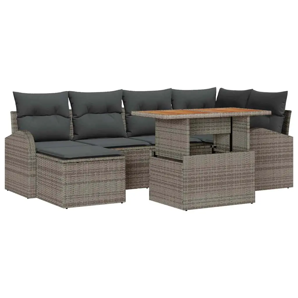 Garden Sofa Set Modular Grey 7 Piece Outdoor Furniture with Storage