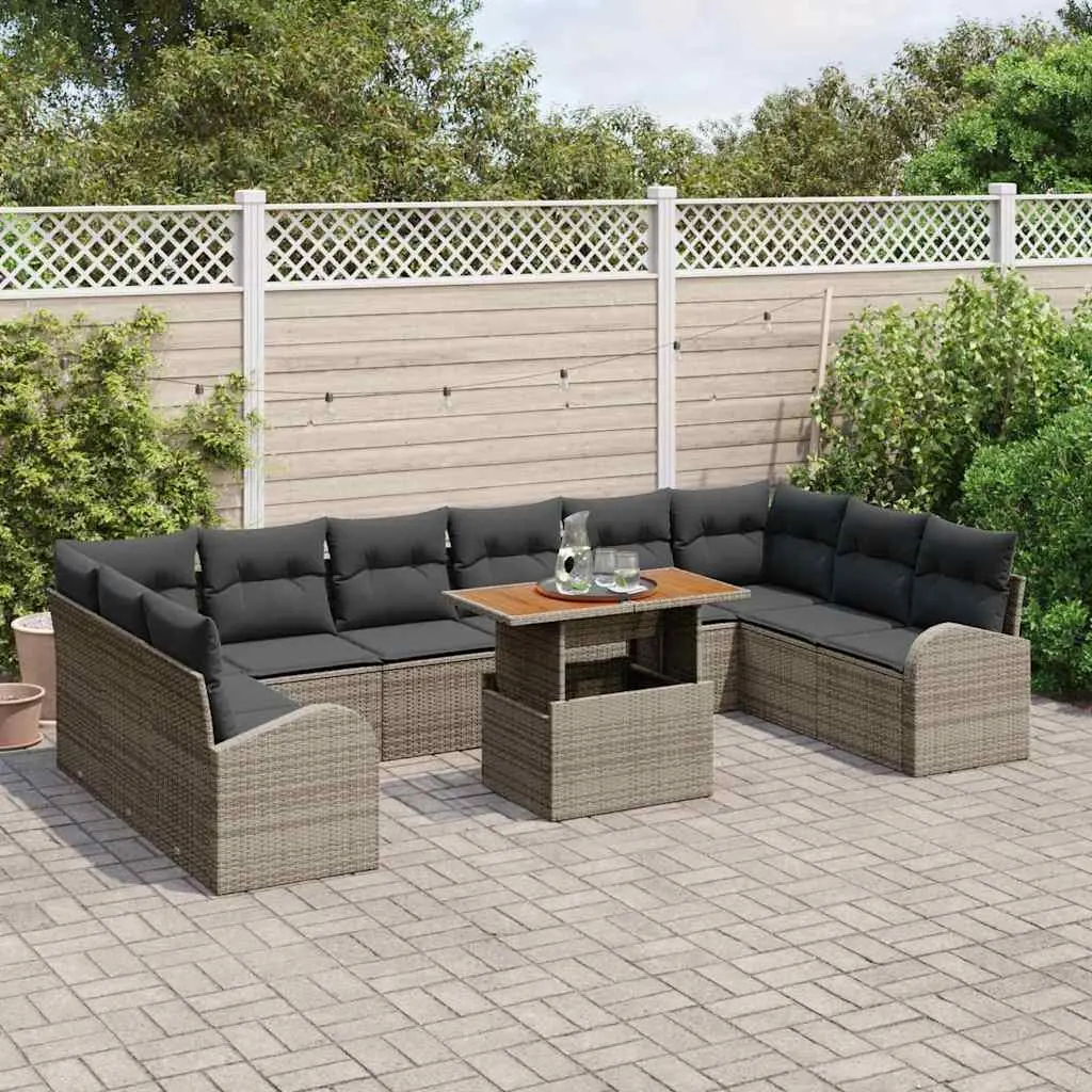 Garden Sofa Set with Storage 11 Pcs Grey Outdoor Furniture Modular Seating