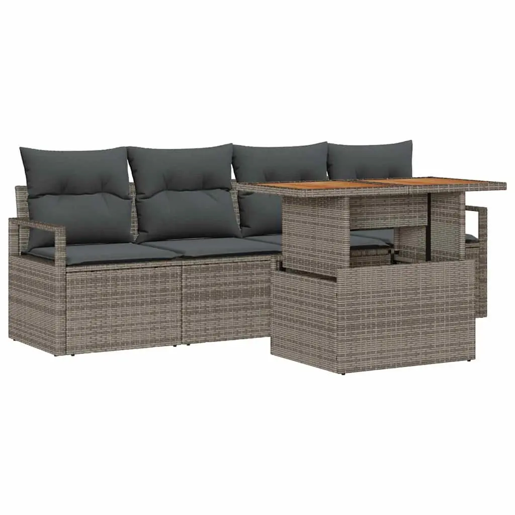 Outdoor Garden Sofa Set 5 Pieces with Storage Grey Poly Rattan Modular Furniture