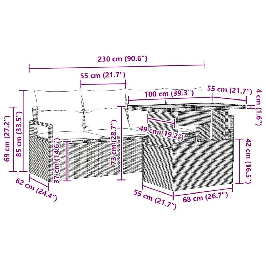 Outdoor Garden Sofa Set 5 Pieces with Storage Grey Poly Rattan Modular Furniture