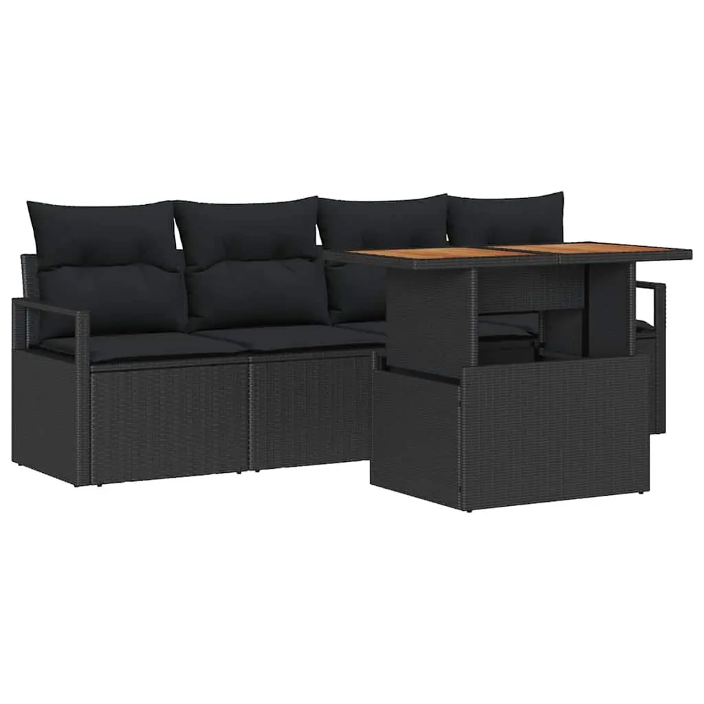 Outdoor Garden Sofa Set 5 Pieces Black Modular Furniture with Storage