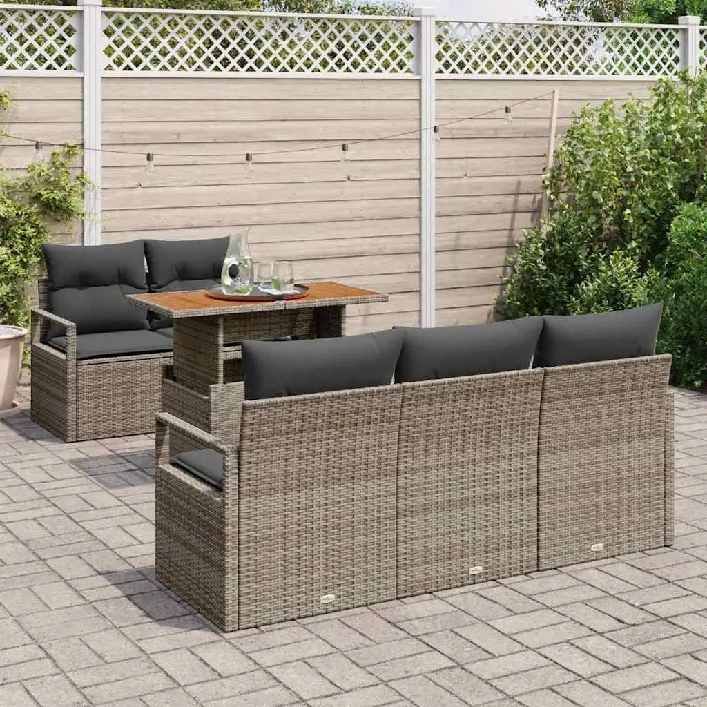 Garden Sofa Set 6 Pieces Outdoor Furniture Poly Rattan Modular Grey Lounger