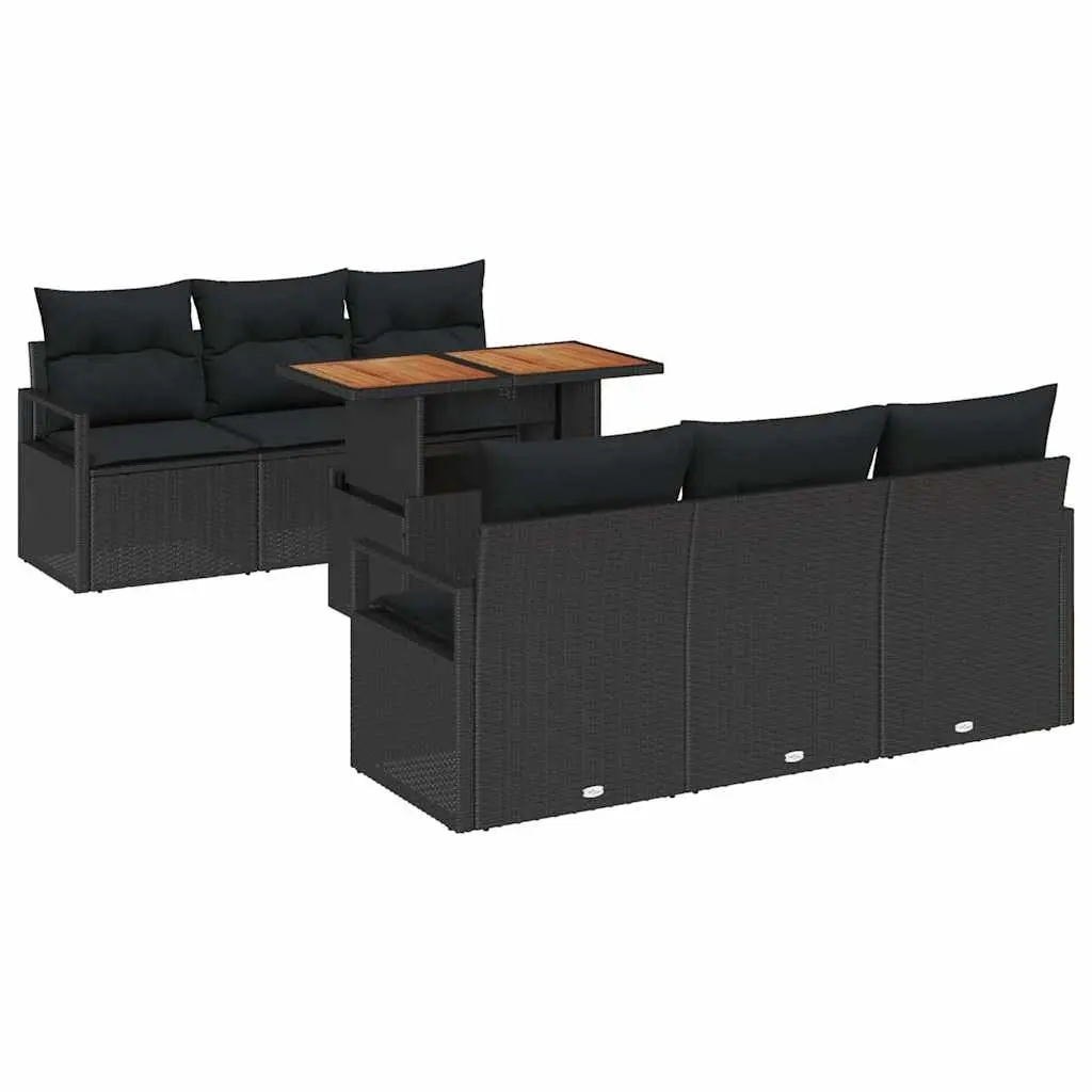 Garden Sofa Set with Storage 7 Pieces Outdoor Furniture Black Poly Rattan