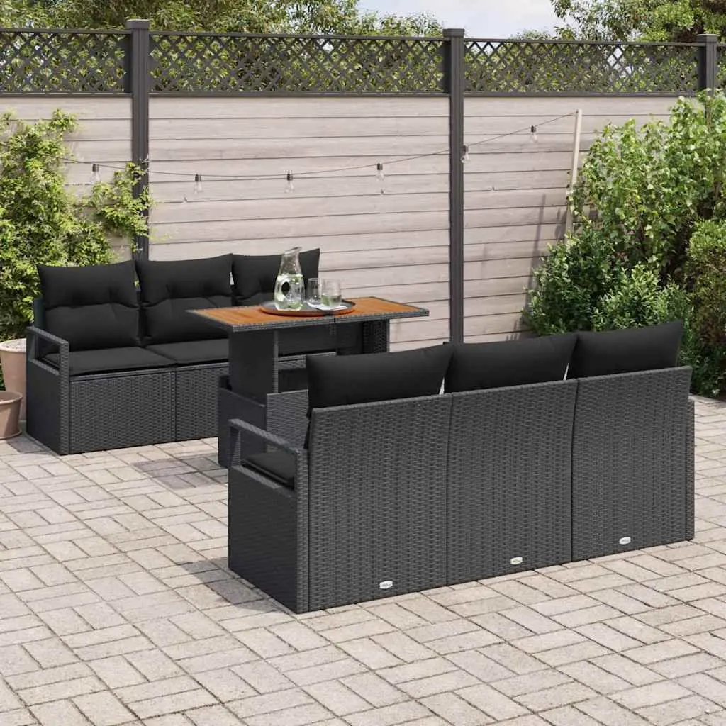 Garden Sofa Set with Storage 7 Pieces Outdoor Furniture Black Poly Rattan