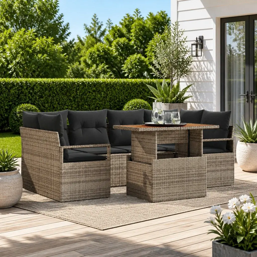 Garden Sofa Set Modular Outdoor Furniture Grey Poly Rattan 7 Piece