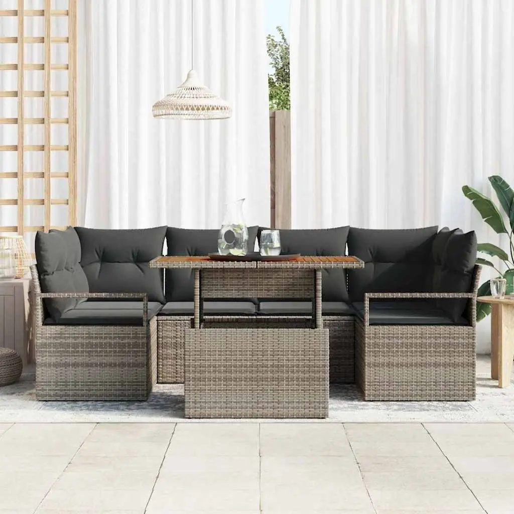 Garden Sofa Set Modular Outdoor Furniture Grey Poly Rattan 7 Piece