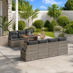 Garden Sofa Set 8pcs Grey Poly Rattan Outdoor Furniture with Storage Modular