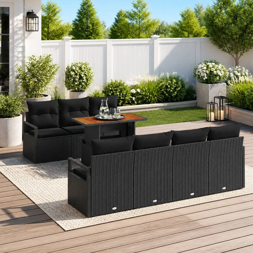 Garden Sofa Set 8 Piece Outdoor Furniture Black Poly Rattan Modular Storage