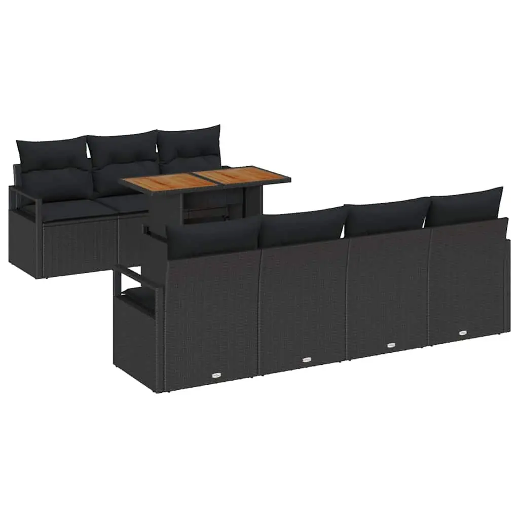 Garden Sofa Set 8 Piece Outdoor Furniture Black Poly Rattan Modular Storage