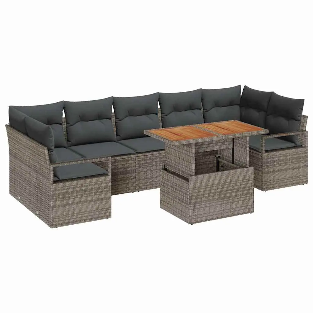 Garden Sofa Set Modular Outdoor Furniture Grey Poly Rattan 8 Piece with Storage