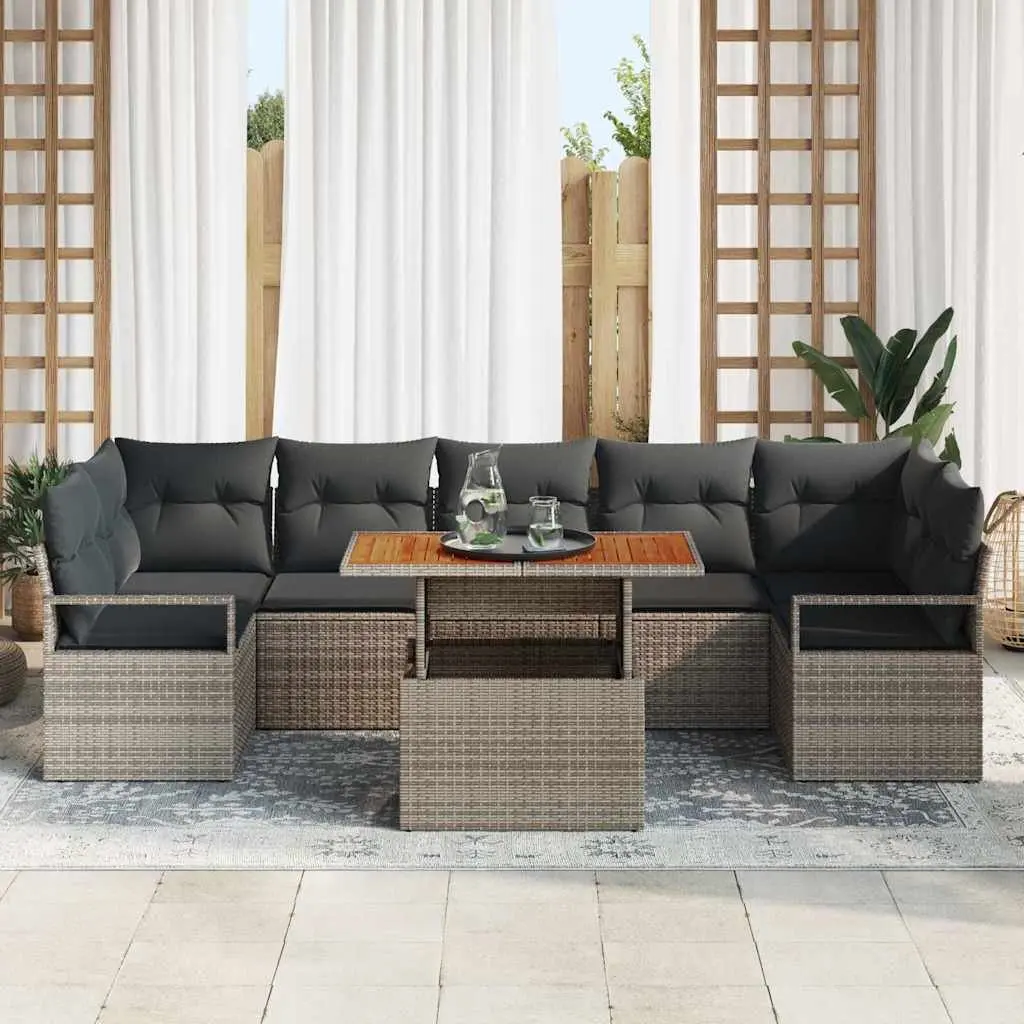 Garden Sofa Set Modular Outdoor Furniture Grey Poly Rattan 8 Piece with Storage
