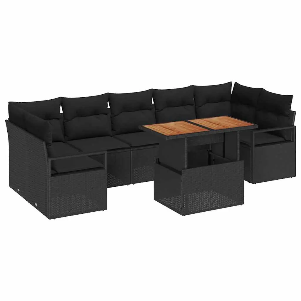 Garden Sofa Set Outdoor Furniture 8 Piece Modular Sectional Black Poly Rattan