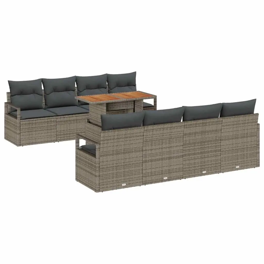 Modular9PieceGreyPolyRattanGardenSofaSetwithStorageOutdoorFurniture