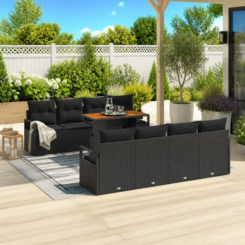 Outdoor Garden Sofa Set Modular Black Poly Rattan 9 Piece