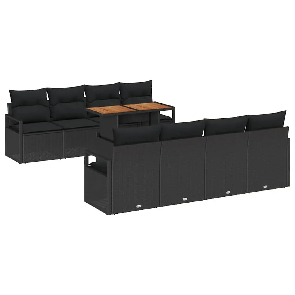 Outdoor Garden Sofa Set Modular Black Poly Rattan 9 Piece