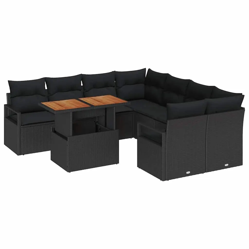 Garden Sofa Set 9pcs Outdoor Lounge Furniture Black Poly Rattan with Storage