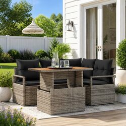 Garden Sofa Set 5 Piece Outdoor Furniture Modular Poly Rattan Grey with Storage