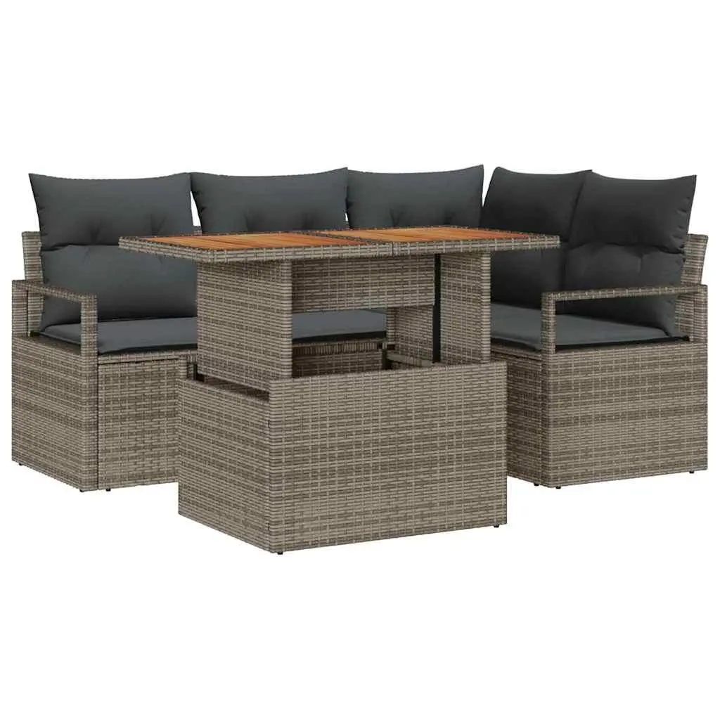 Modular Outdoor Garden Sofa Set 5 Piece in Grey Poly Rattan with Storage Solutions