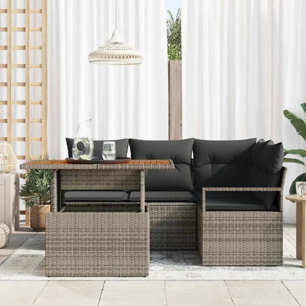 Modular Outdoor Garden Sofa Set 5 Piece in Grey Poly Rattan with Storage Solutions