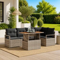 Garden Sofa Set 6 Pcs Modular Outdoor Furniture Grey Poly Rattan with Storage