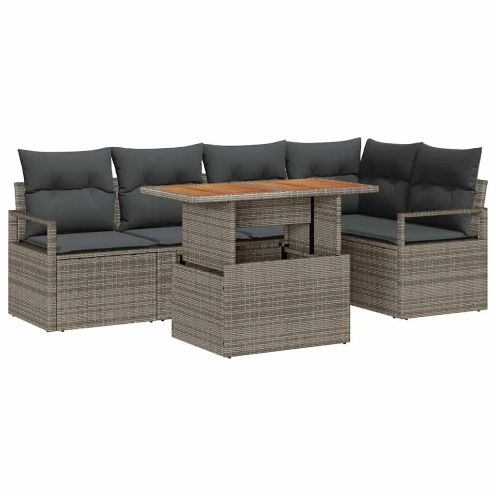 Garden Sofa Set Modular Outdoor Furniture Grey Poly Rattan 6 Piece with Storage