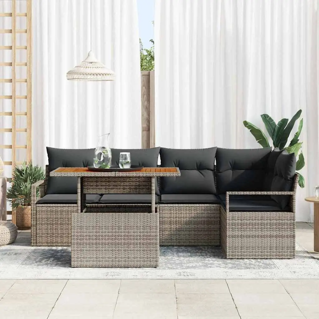 Garden Sofa Set Modular Outdoor Furniture Grey Poly Rattan 6 Piece with Storage
