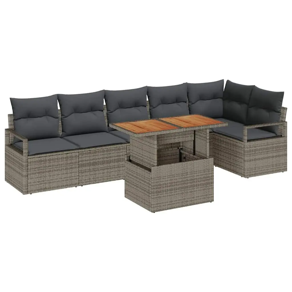 Modular Outdoor Furniture 7 Piece Garden Sofa Set Grey Poly Rattan with Storage