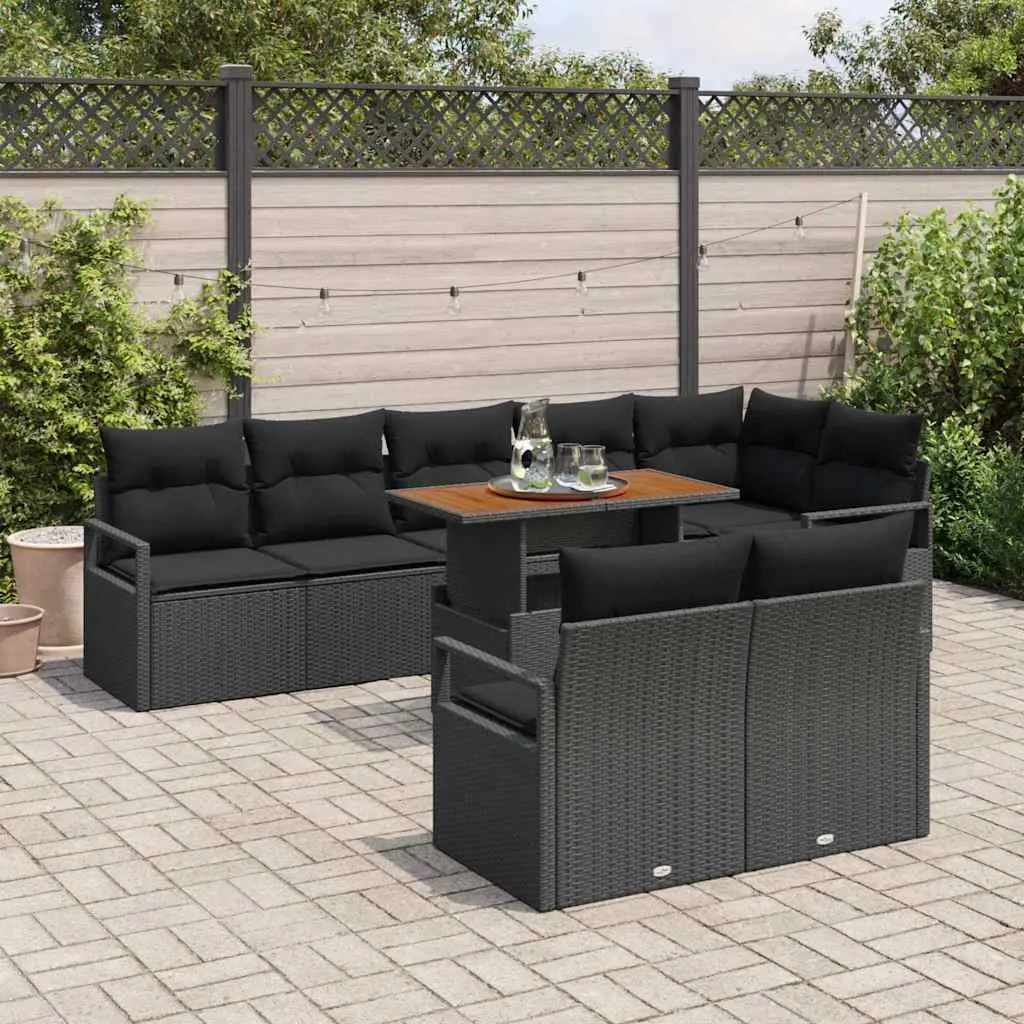 Garden Sofa Set Modular Sectional 9 Piece Outdoor Furniture Black with Storage
