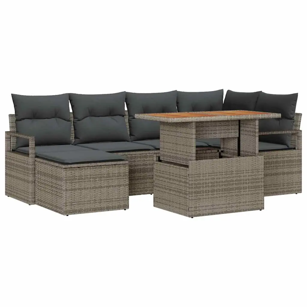 Garden Sofa Set 7 Pieces Grey Outdoor Seating with Storage Modular Rattan